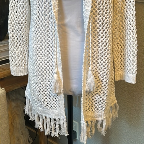 J.Jill Romantic Boho White Cotton Linen Blend Knit Cardigan Size Small - Picture 4 of 9